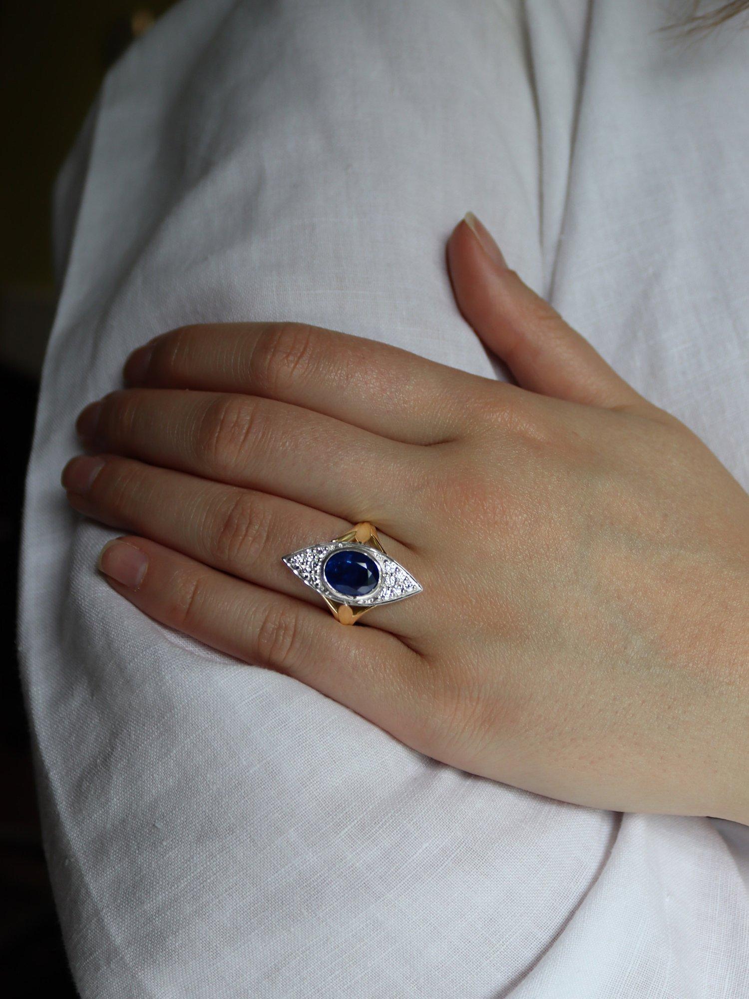 Product image 5 of 5, which shows Milton & Humble Jewellery Pre-Loved 18ct White & Yellow Gold Sapphire & Diamond Cluster Ring