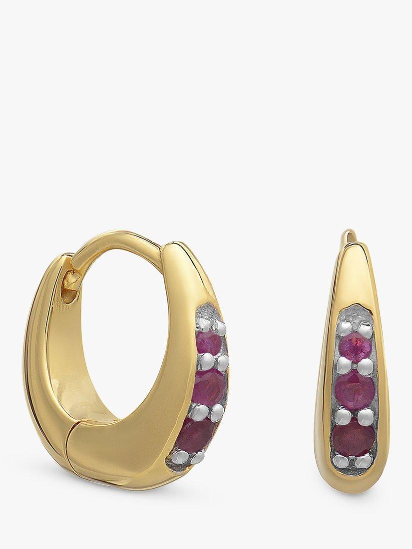 Rachel Jackson London Birthstone Huggie Hoop Earrings, Gold/Ruby