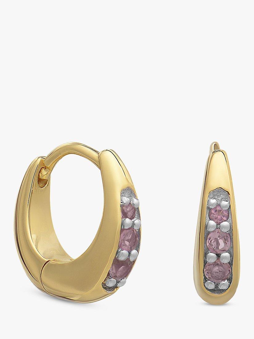 Rachel Jackson London Birthstone Huggie Hoop Earrings, Gold/Tourmaline