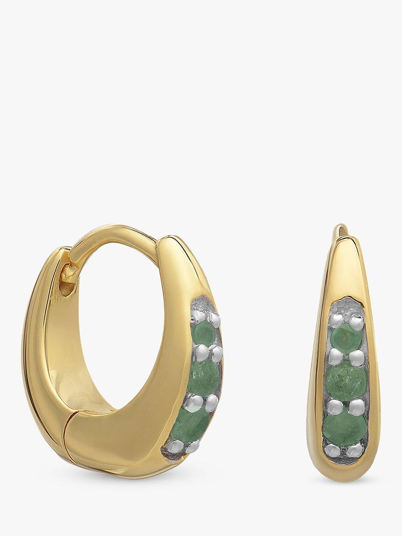 Rachel Jackson London Birthstone Huggie Hoop Earrings, Gold/Emerald