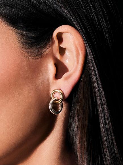 Lauren Ralph Lauren Two Tone Circle Link Drop Earrings, Silver/Gold - view 2, Gold/Silver