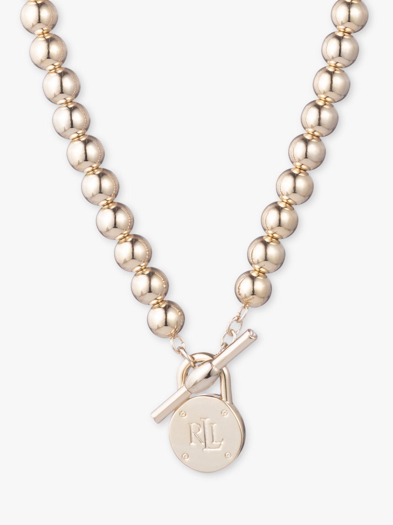 Product image 1 of 3, which shows Lauren Ralph Lauren Beaded Logo Collar Necklace, Gold
