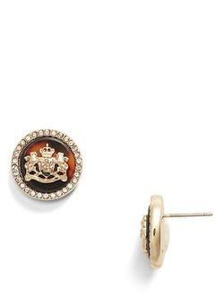 Lauren Ralph Lauren Glass Crystal Crest Stud Earrings, Tortoise - view 2, Tortoise