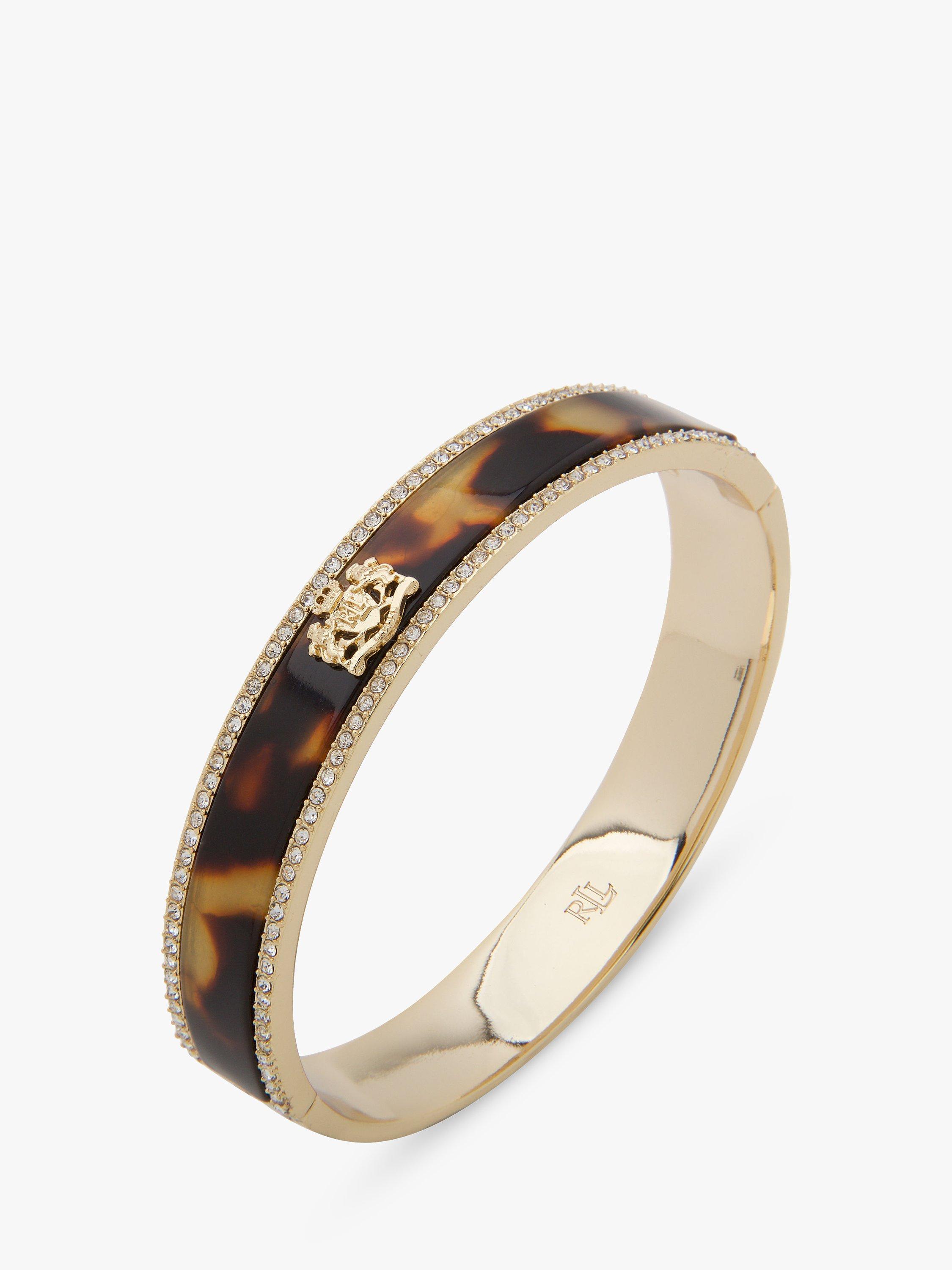 Product image 1 of 3, which shows Lauren Ralph Lauren Crystal & Tort Crest Bangle Bracelet, Tortoise