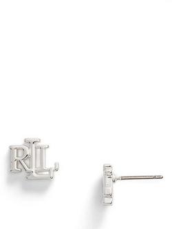 Lauren Ralph Lauren Monogram Logo Stud Earrings - view 2, Silver