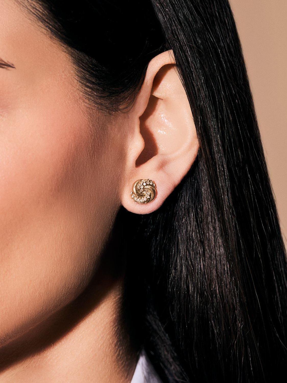 Product image 2 of 3, which shows Lauren Ralph Lauren Pave Glass Knot Stud Earrings, Gold