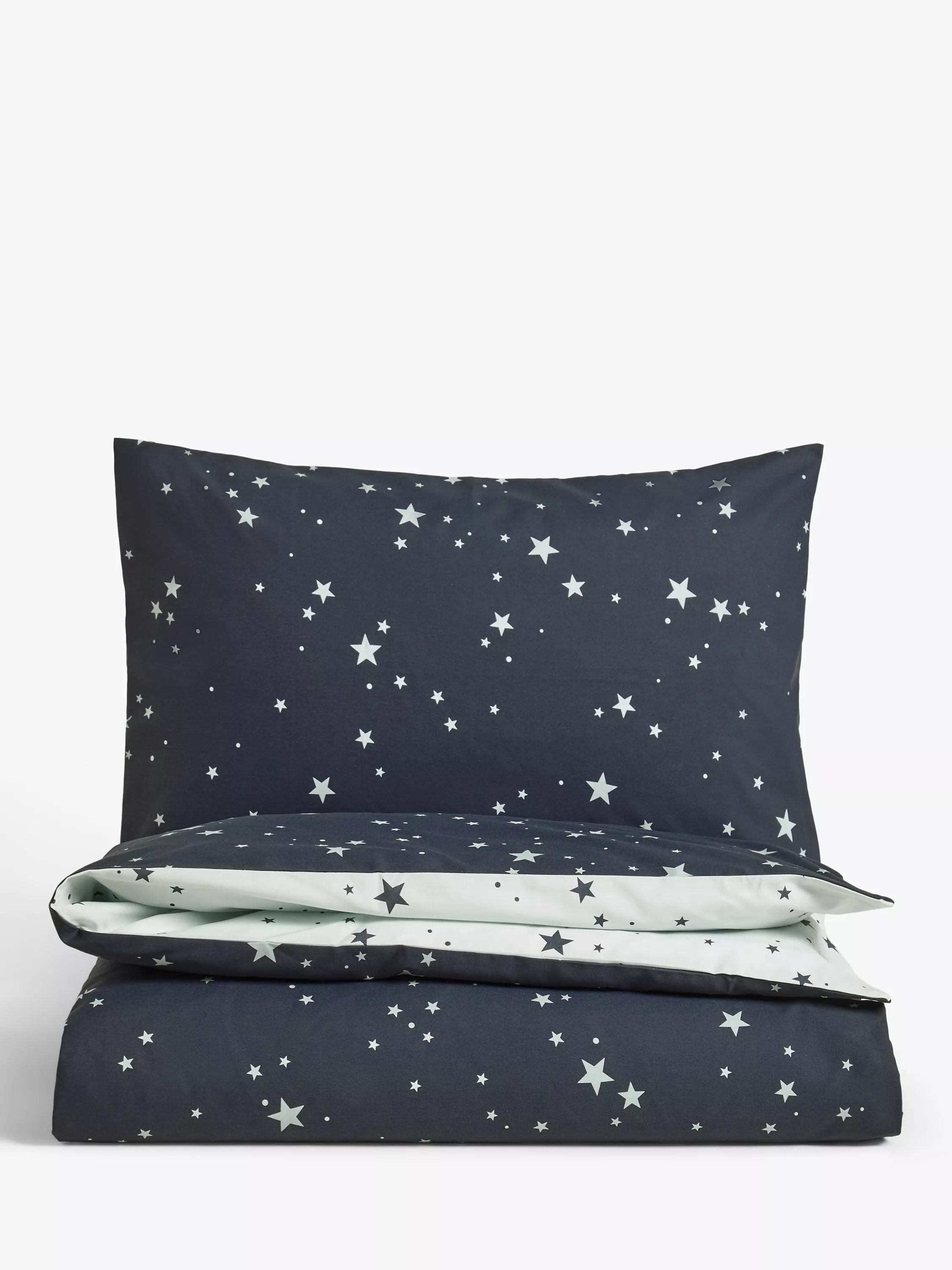 John Lewis Easy Care Star Print Reversible Duvet Cover and Pillowcase Set, Cotbed (120 x 140cm)