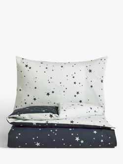 John Lewis Easy Care Star Print Reversible Duvet Cover and Pillowcase Set, Cotbed (120 x 140cm) - view 2, Navy