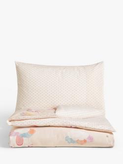 John Lewis Unicorn Print Reversible Pure Cotton Duvet Cover and Pillowcase Set, Cotbed (120 x 140cm) - view 2, Pink