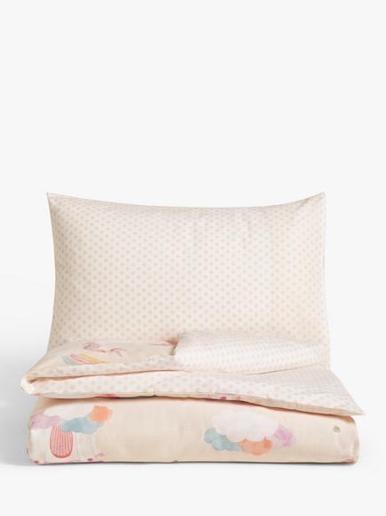 John Lewis Unicorn Print Reversible Pure Cotton Duvet Cover and Pillowcase Set, Cotbed (120 x 140cm) - view 2, Pink