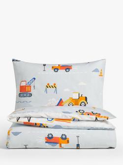 John Lewis Construction Print Reversible Pure Cotton Duvet Cover and Pillowcase Set, Cotbed (120 x 140cm), Multi