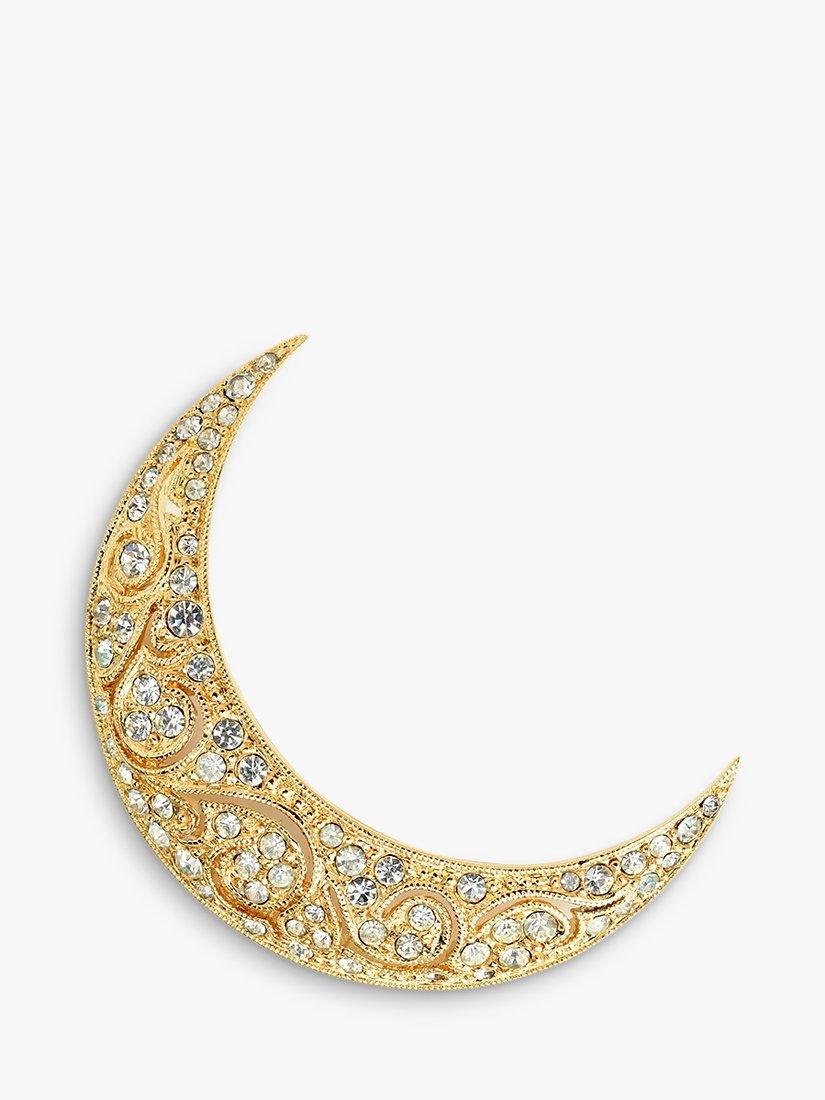 Product image 1 of 2, which shows Eclectica Pre-Loved Attwood & Sawyer Swarovski Crystal Crescent Moon Brooch, Dated Circa 1980s, Gold
