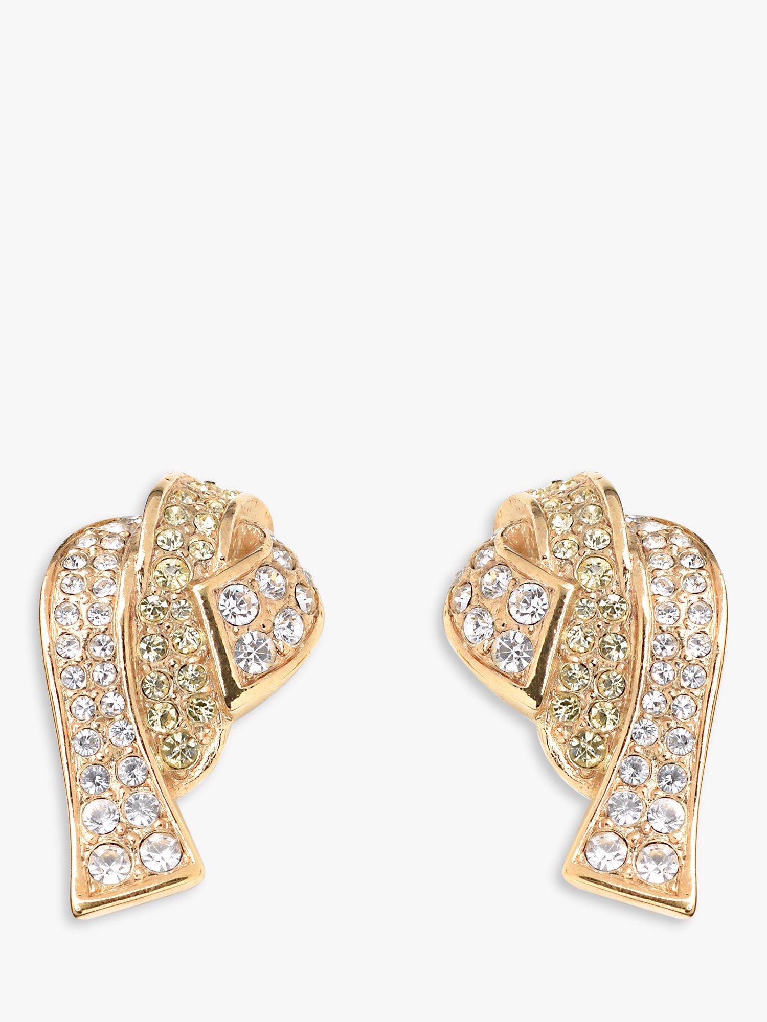 Product image 1 of 2, which shows Eclectica Pre-Loved Attwood & Sawyer Swarovski Crystal Flowing Ribbon Clip On Earrings, Made Circa 1980s, Gold