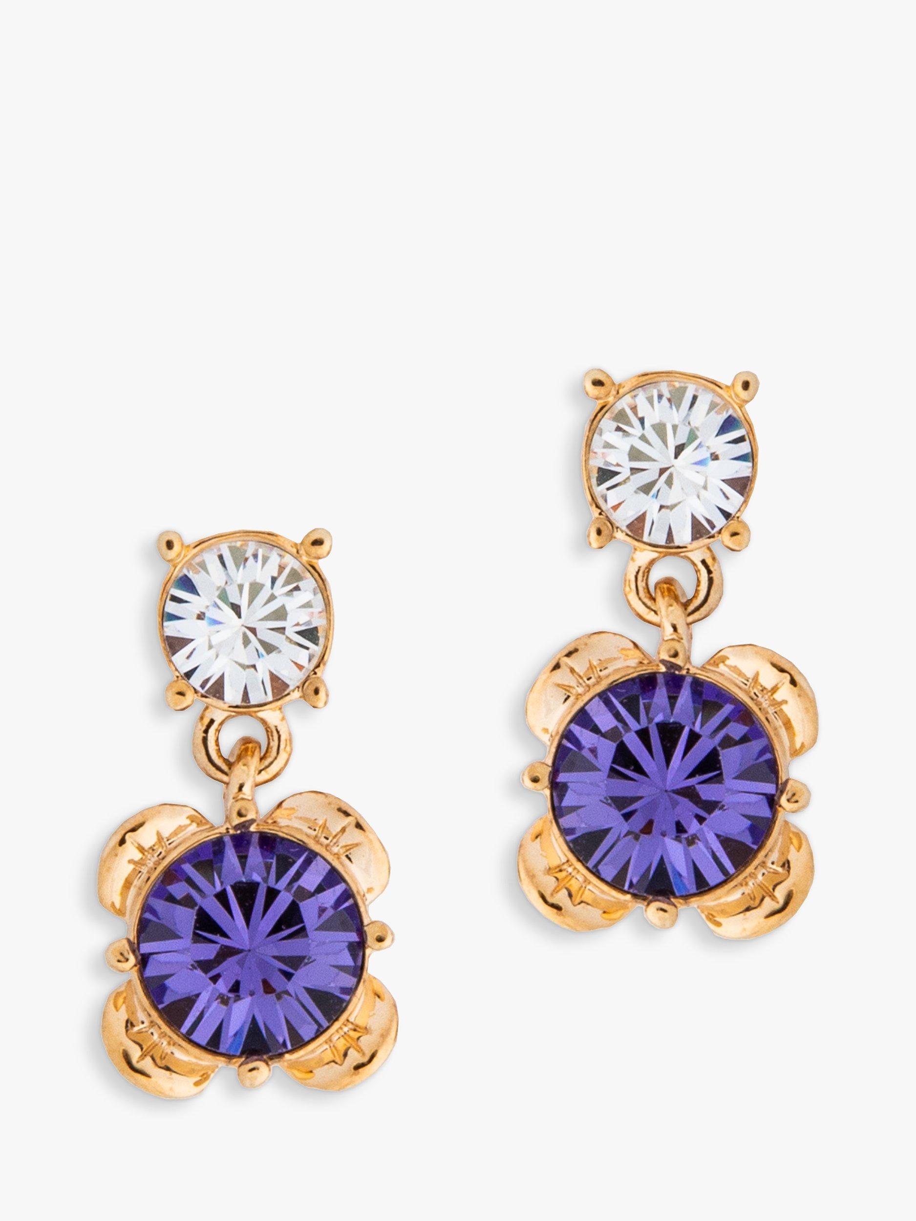 Product image 1 of 2, which shows Eclectica Pre-Loved Swarovski Crystal Drop Earrings, Dated Circa 1990s, Gold/Purple