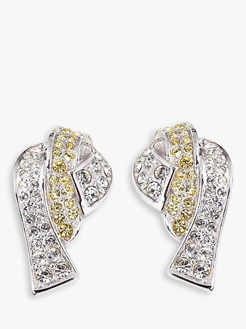Product image 1 of 2, which shows Eclectica Pre-Loved Attwood & Sawyer Swarovski Crystal Flowing Ribbon Clip On Earrings, Made Circa 1980s, Silver