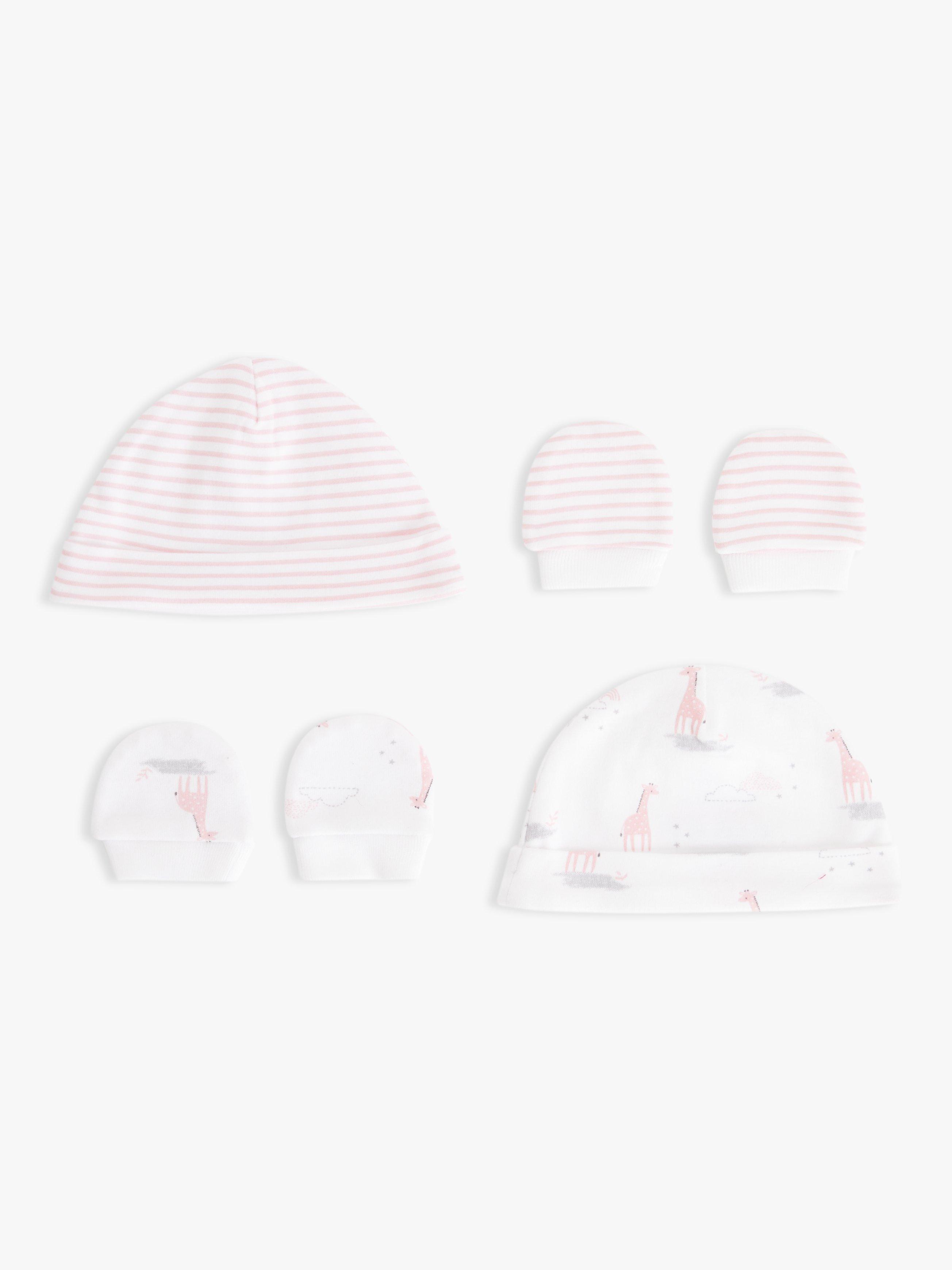 John Lewis Premature Baby GOTS Organic Cotton Giraffe Stripe Hat & Mittens Set, Pack of 2, Pink