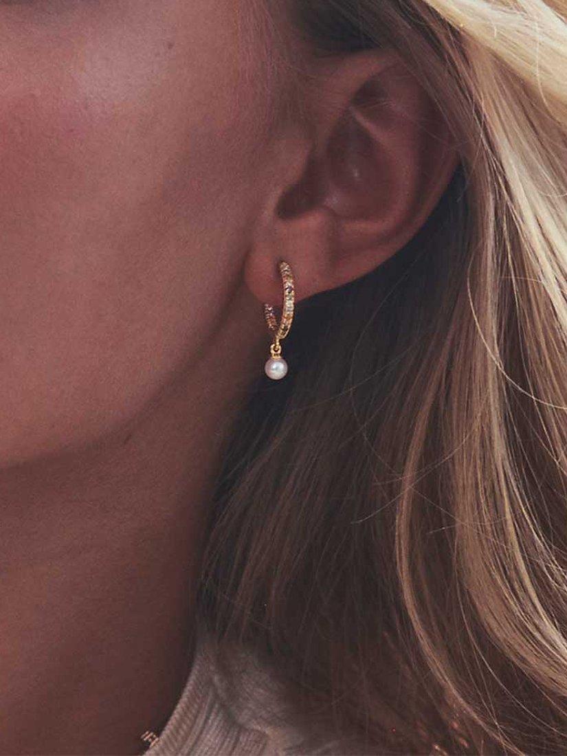 Product image 2 of 2, which shows Sif Jakobs Jewellery Ellera Perla Cubic Zirconia Freshwater Pearl Drop Hoop Earrings, Gold/Multi