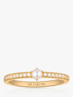 Sif Jakobs Jewellery Pearl Cubic Zirconia Cocktail Ring, Gold, Gold Plated