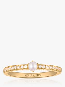 Sif Jakobs Jewellery Pearl Cubic Zirconia Cocktail Ring, Gold, Gold Plated