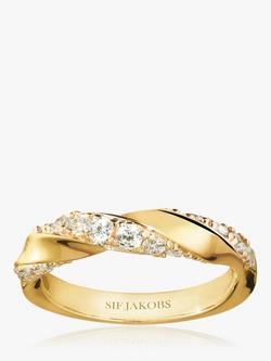 Sif Jakobs Jewellery Ferrara Twisted Cubic Zirconia Band Ring, Gold, Gold Plated