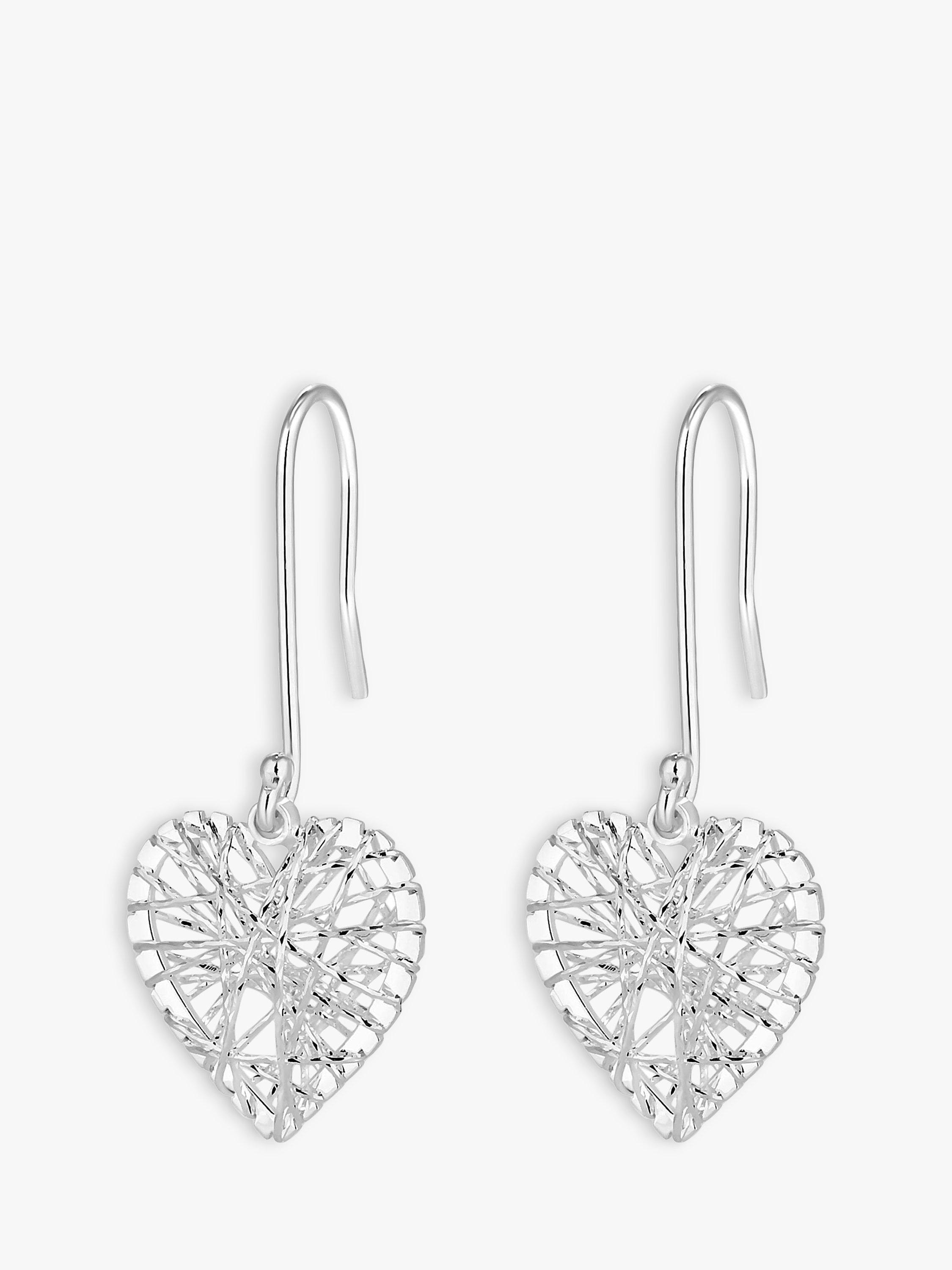 Product image 1 of 2, which shows Simply Silver Heart Cage Drop Earrings, Silver