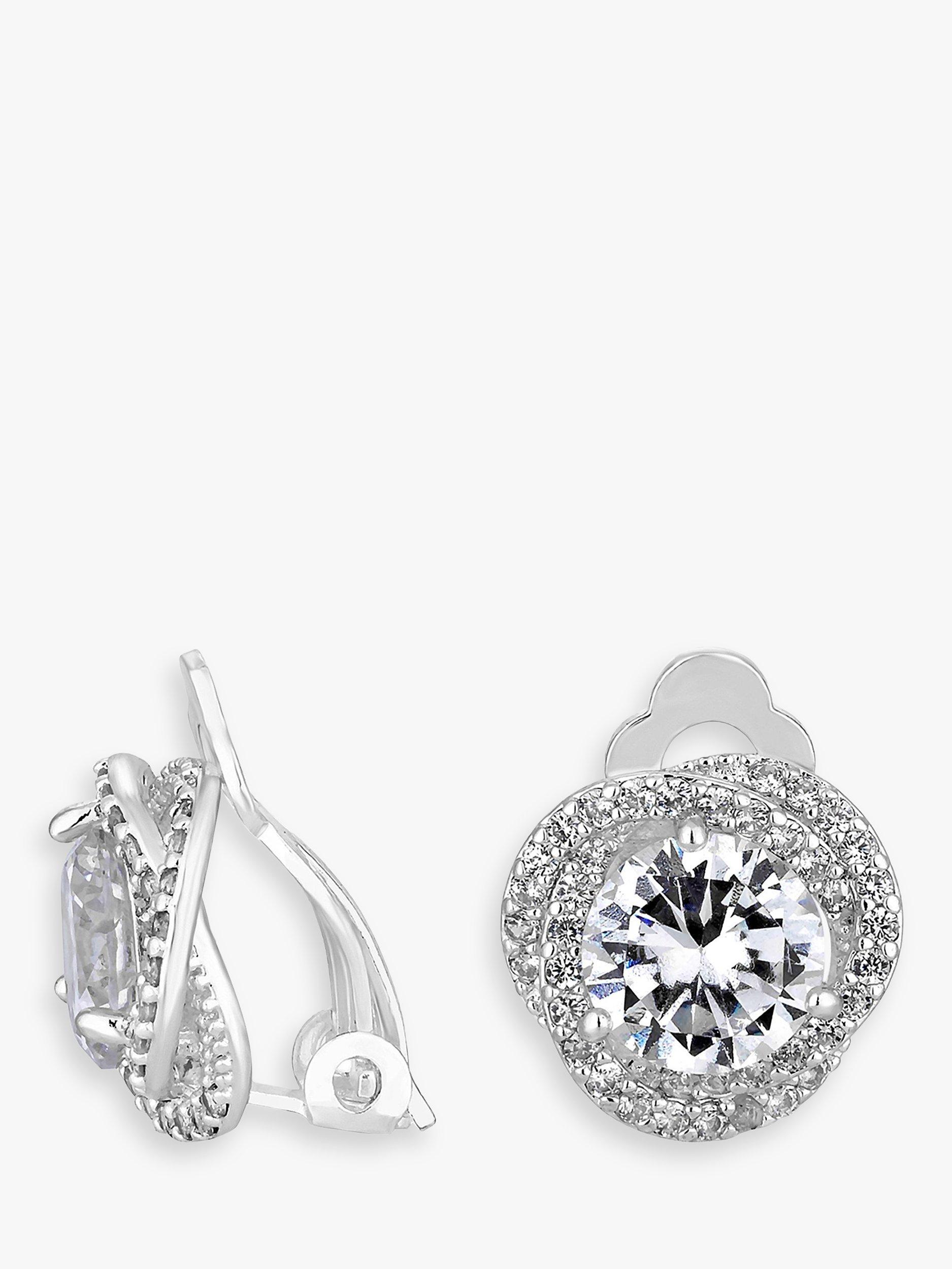 Product image 1 of 2, which shows Jon Richard Silver Plated Crystal Halo Clip On Earrings, Silver