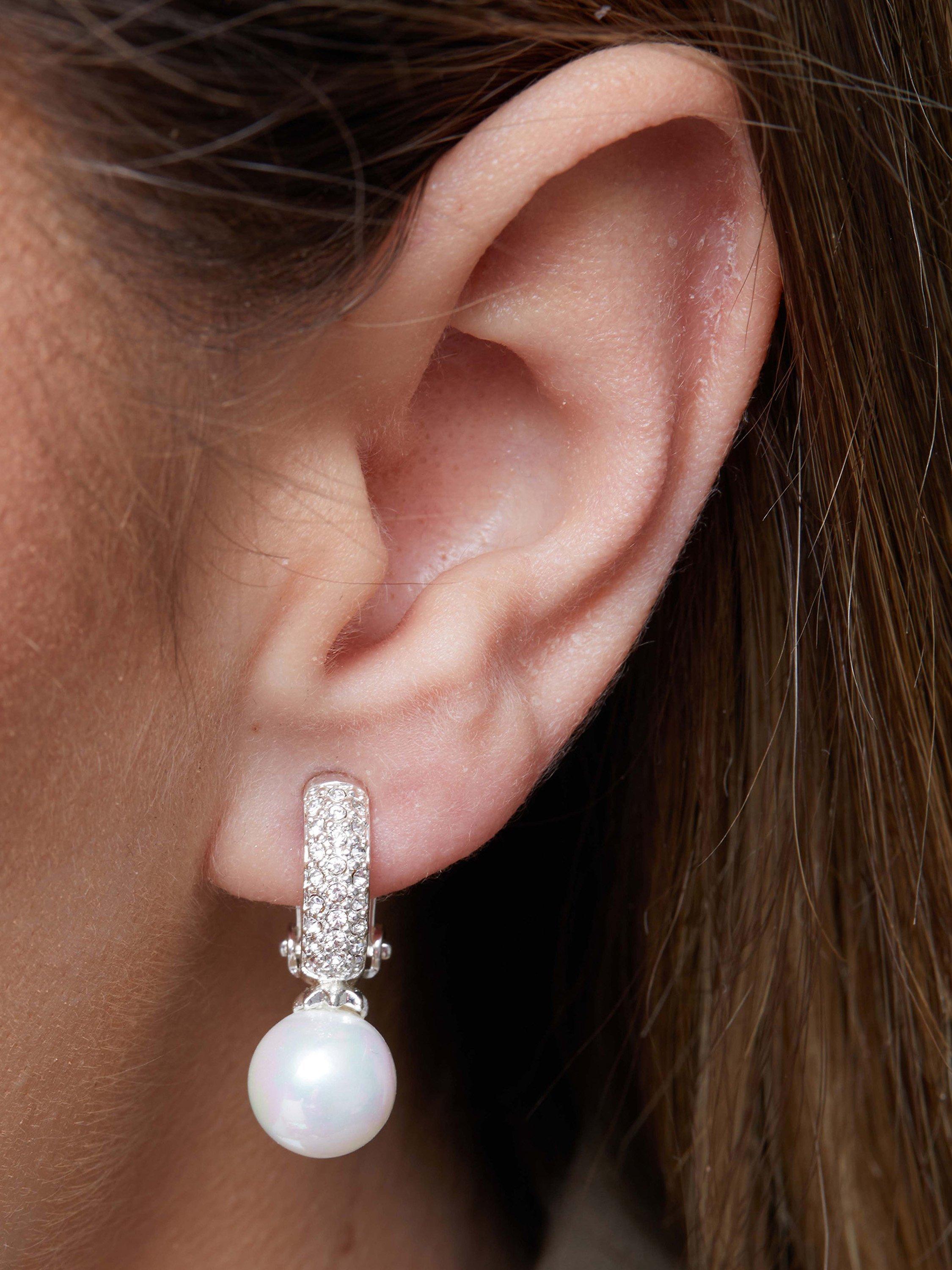 Product image 2 of 2, which shows Jon Richard Pearl and Crystal Clip On Earrings, Silver