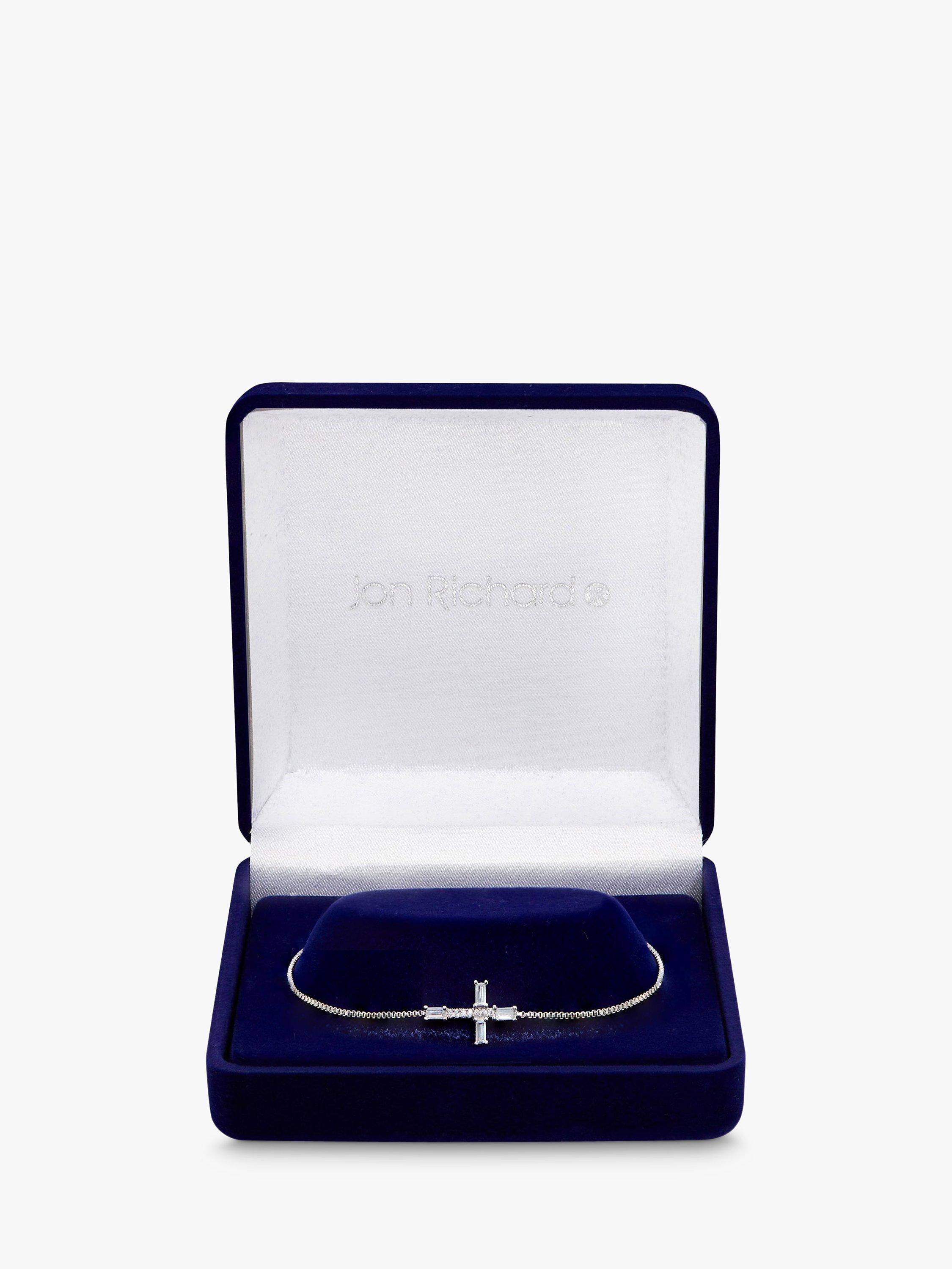 Jon Richard Silver Plated Cubic Zirconia Cross Toggle Bracelet, Silver