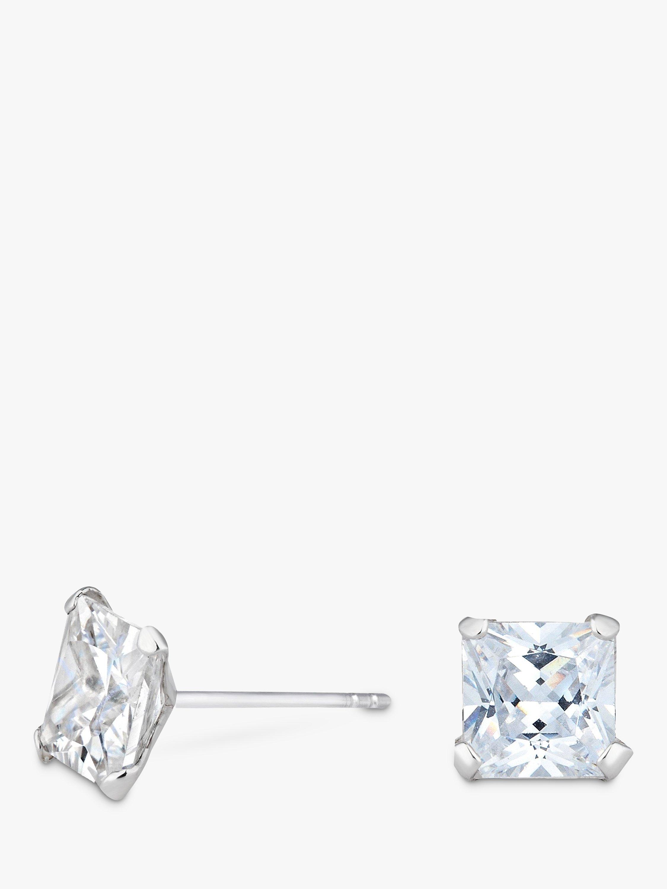 Product image 1 of 2, which shows Simply Silver Square Cub Zirconia Stud Earrings, Silver