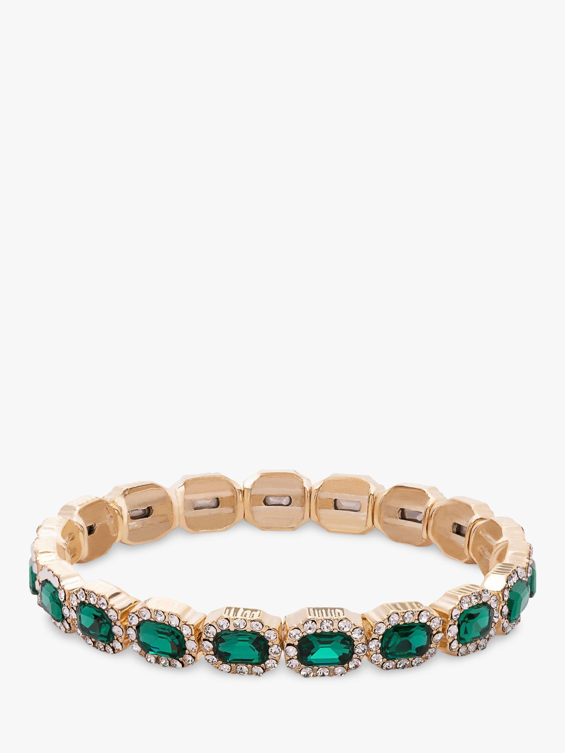 Jon Richard Crystal Rectangular Stretch Bracelet, Gold/Green