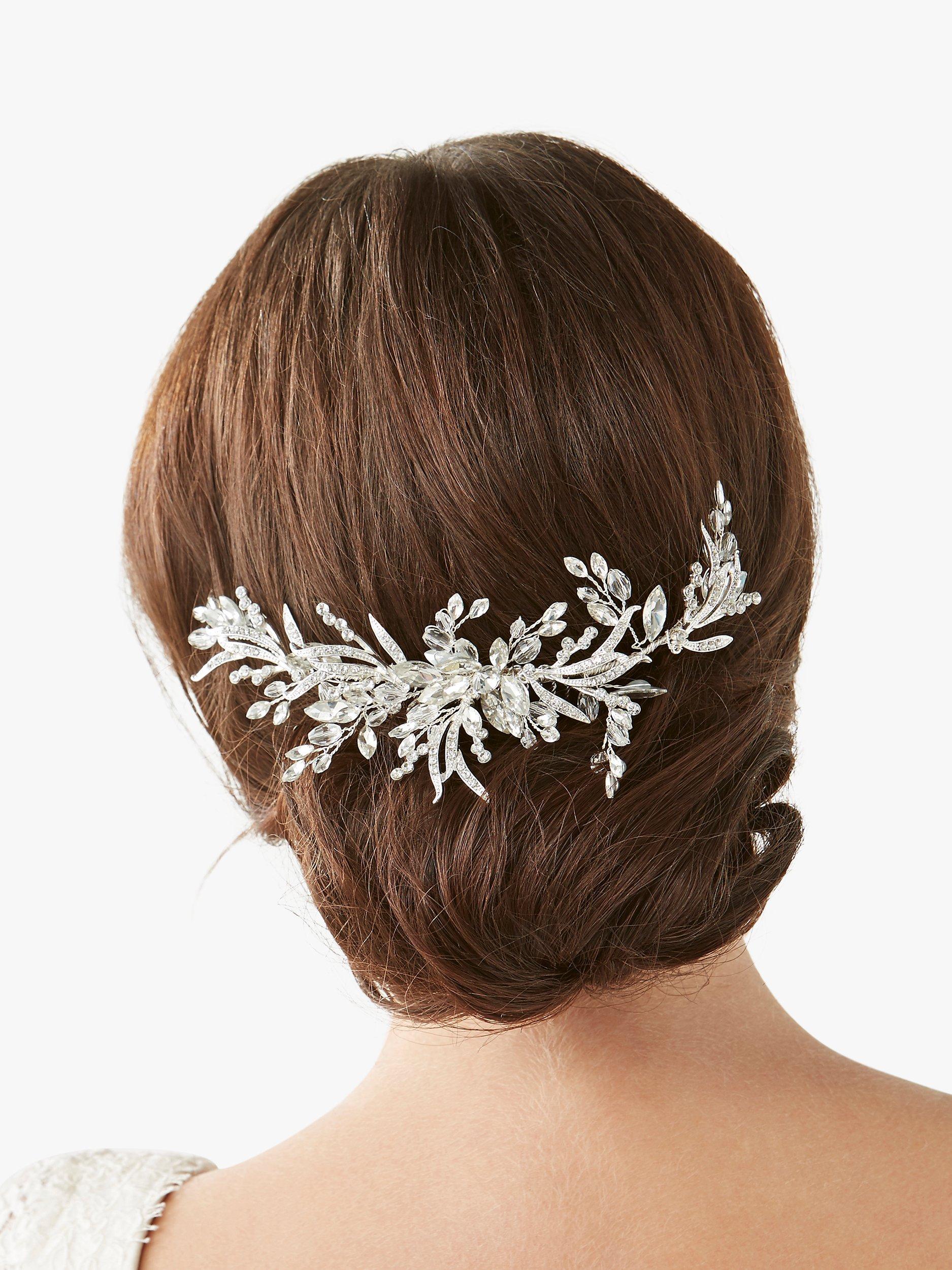 Product image 2 of 2, which shows Jon Richard Silver Plated Crystal Leaf Comb Hair Clip, Silver