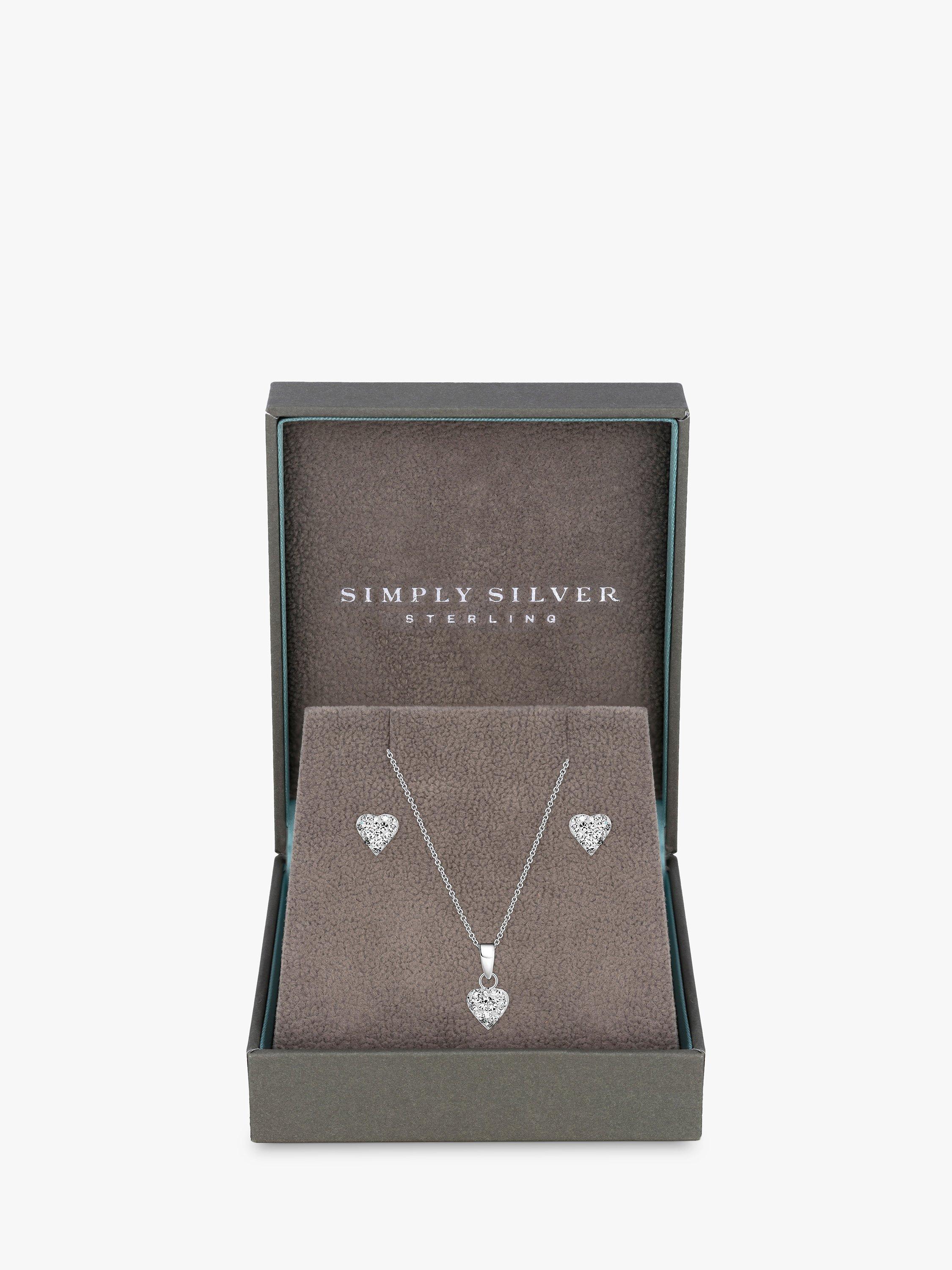 Simply Silver Cubic Zirconia Pave Heart Pendant Necklace & Earrings Set, Silver