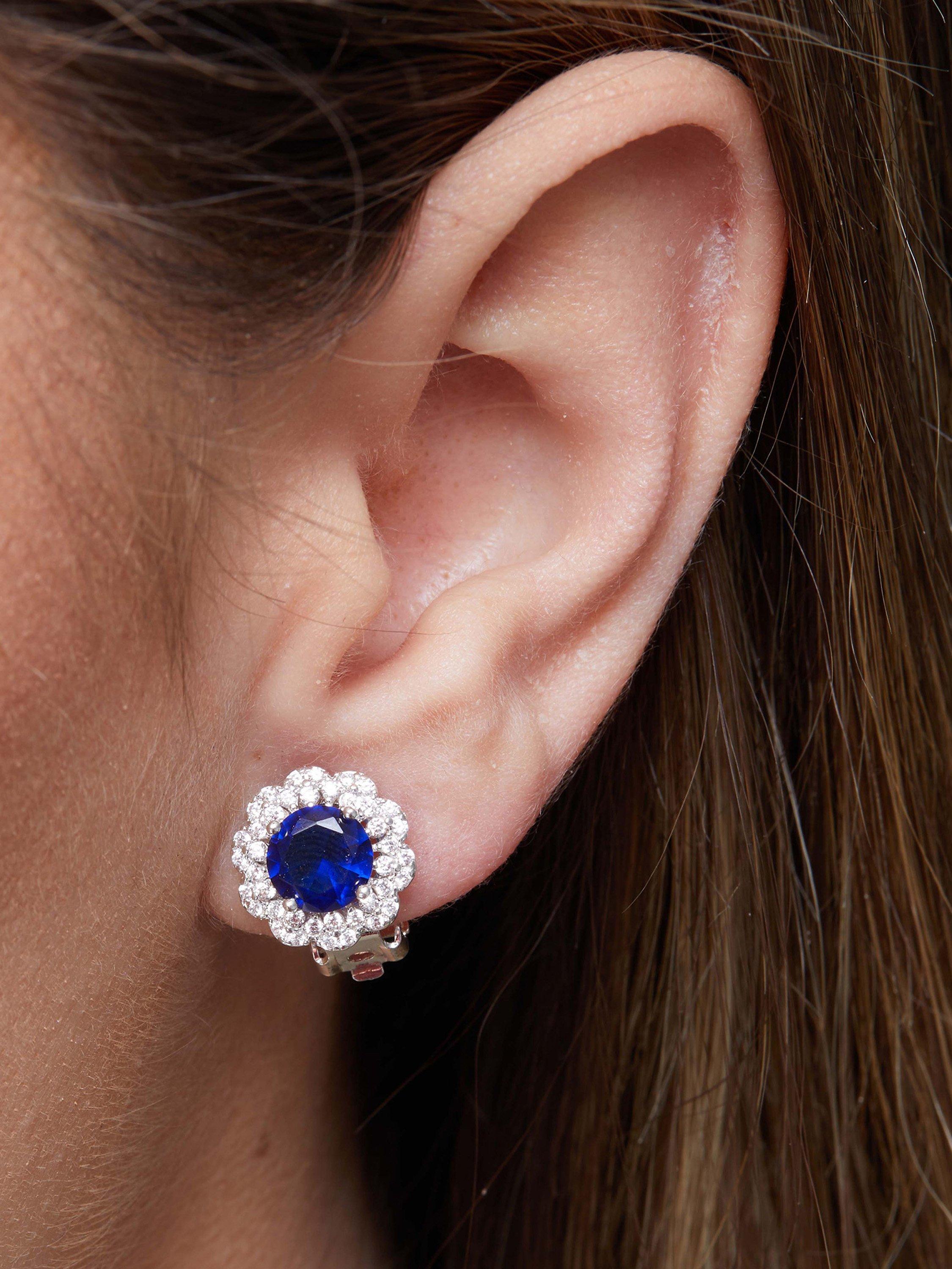 Product image 2 of 2, which shows Jon Richard Silver Plated Blue Crystal Halo Clip On Earrings, Silver