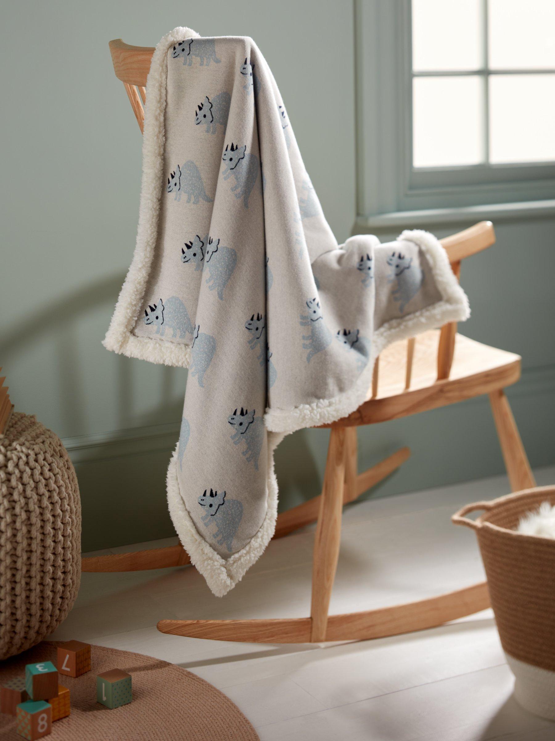 John Lewis Dino Print Sherpa Fleece Baby Blanket 100 x 80cm