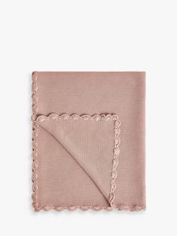 John Lewis Scalloped Cotton Baby Blanket, 100 x 80cm, Scallop Pink