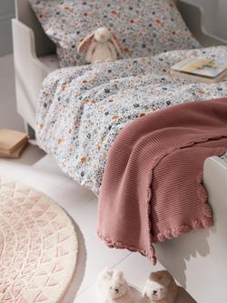 John Lewis Scalloped Cotton Baby Blanket, 100 x 80cm - view 2, Scallop Pink