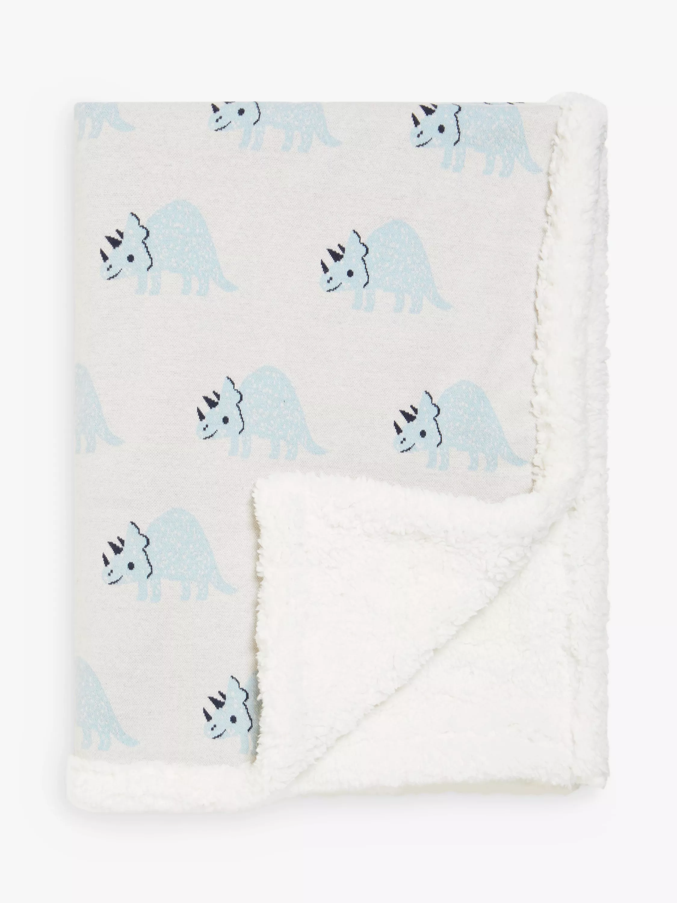 John Lewis Dino Print Sherpa Fleece Baby Blanket 100 x 80cm