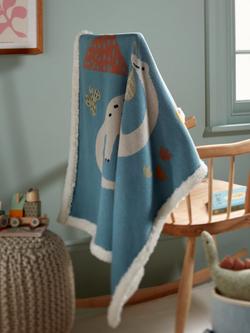 John Lewis Dinosaur Sherpa Fleece Baby Blanket, 100 x 80cm - view 2, Light Blue