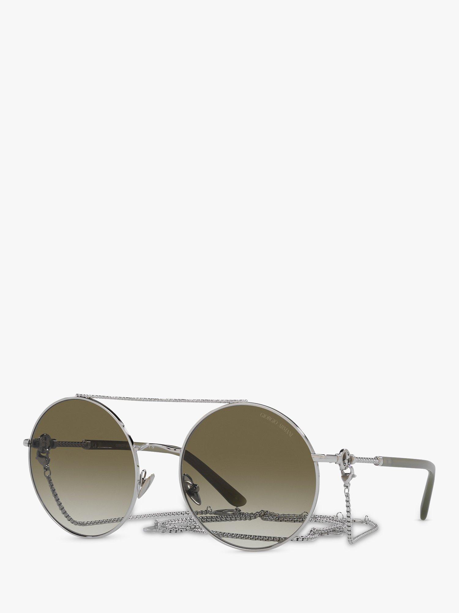 Product image 1 of 11, which shows Giorgio Armani AR6135 Women's Round Sunglasses, Silver/Green Gradient