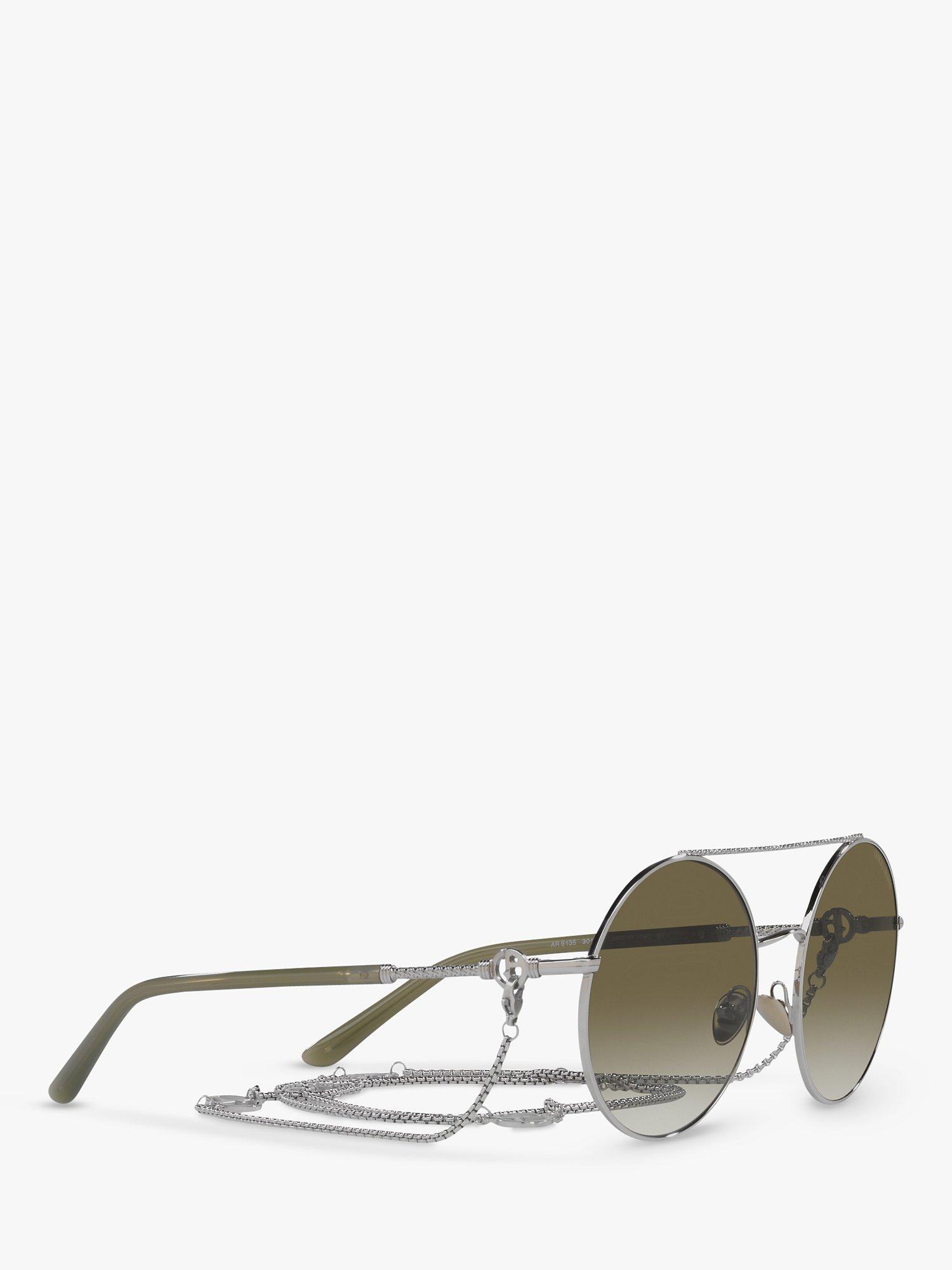 Product image 11 of 11, which shows Giorgio Armani AR6135 Women's Round Sunglasses, Silver/Green Gradient