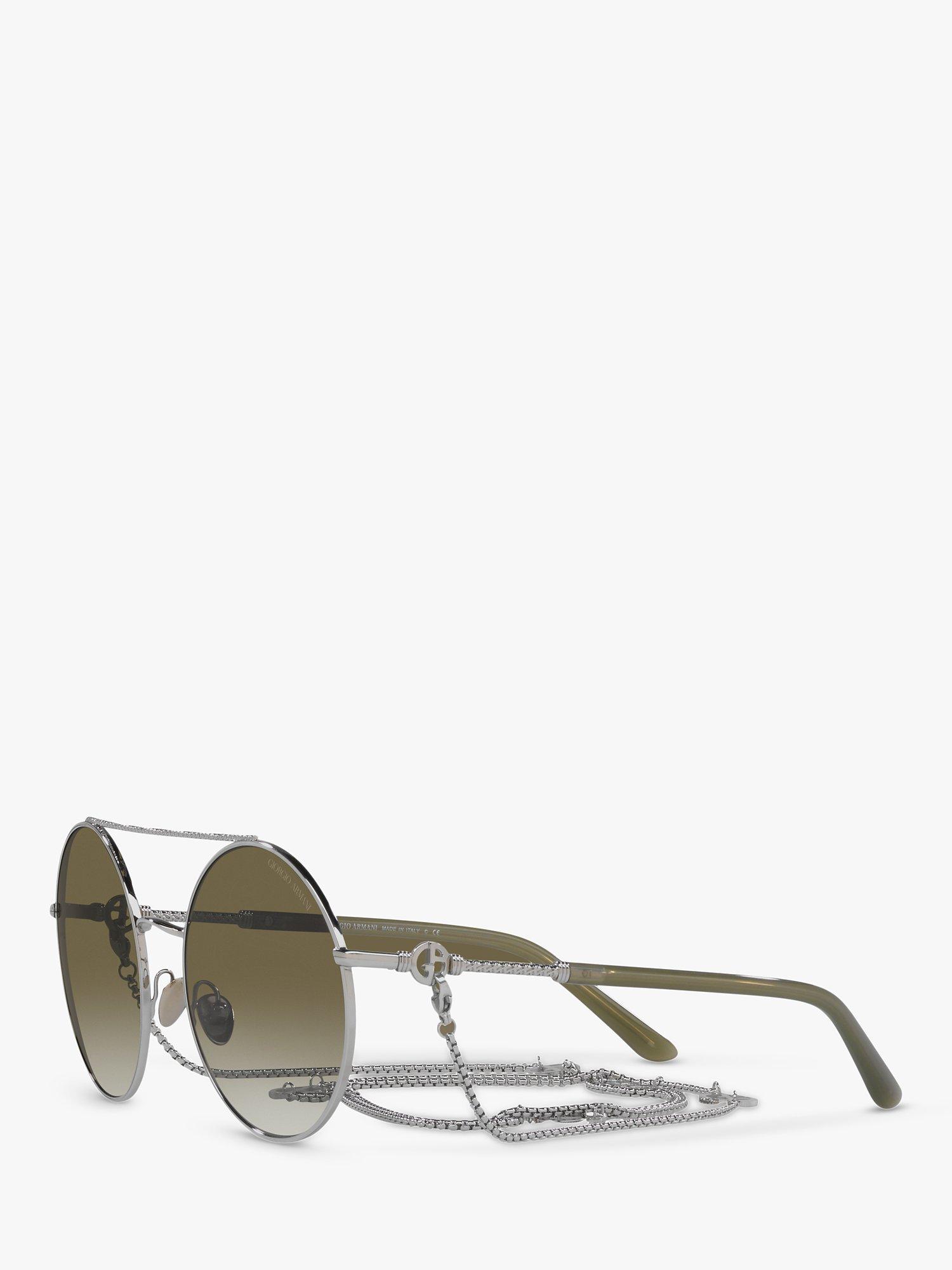 Product image 2 of 11, which shows Giorgio Armani AR6135 Women's Round Sunglasses, Silver/Green Gradient