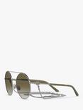 Giorgio Armani AR6135 Women's Round Sunglasses, Silver/Green Gradient