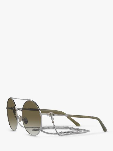 Giorgio Armani AR6135 Women's Round Sunglasses - view 2, Silver/Green Gradient