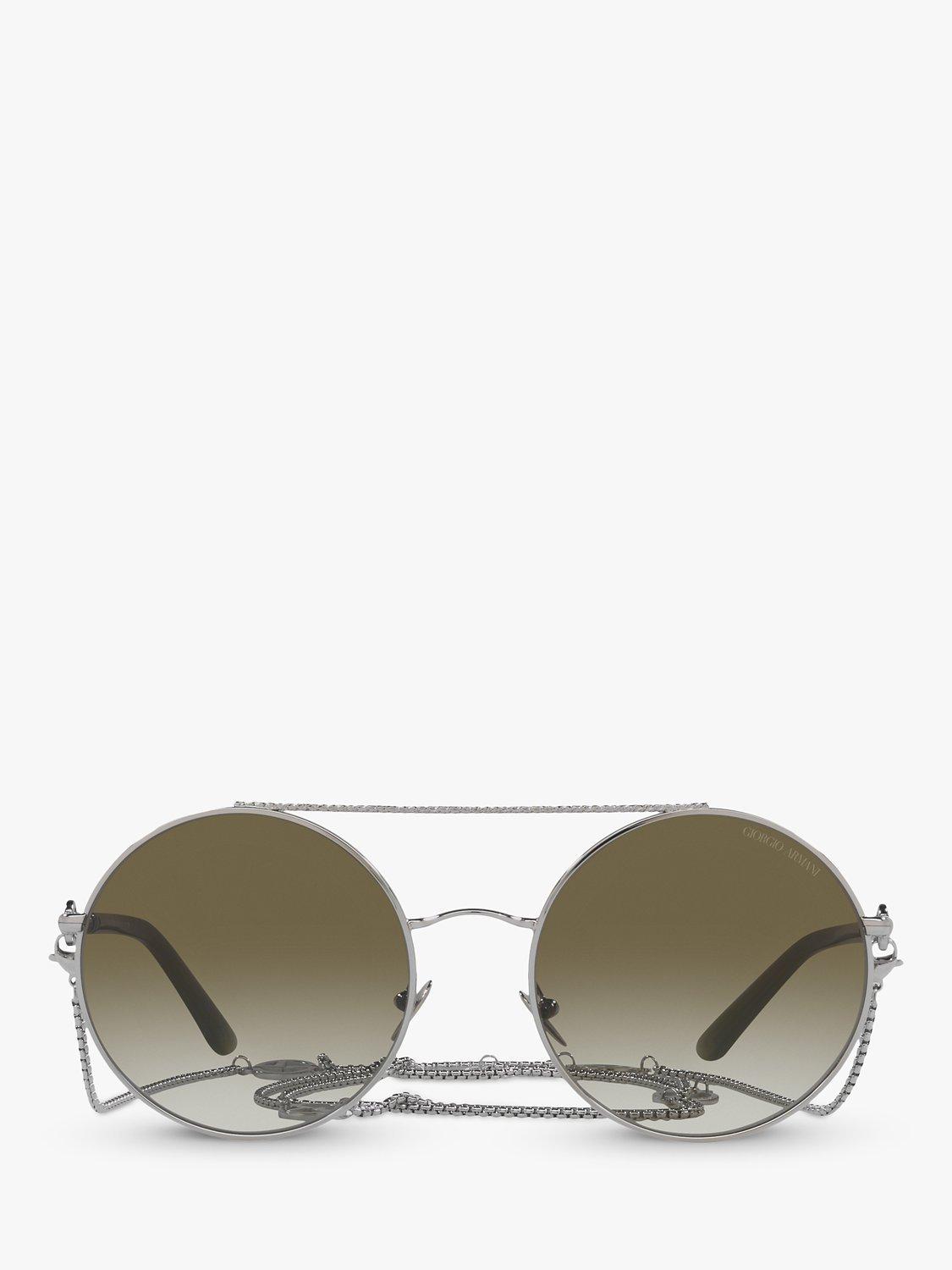 Product image 3 of 11, which shows Giorgio Armani AR6135 Women's Round Sunglasses, Silver/Green Gradient