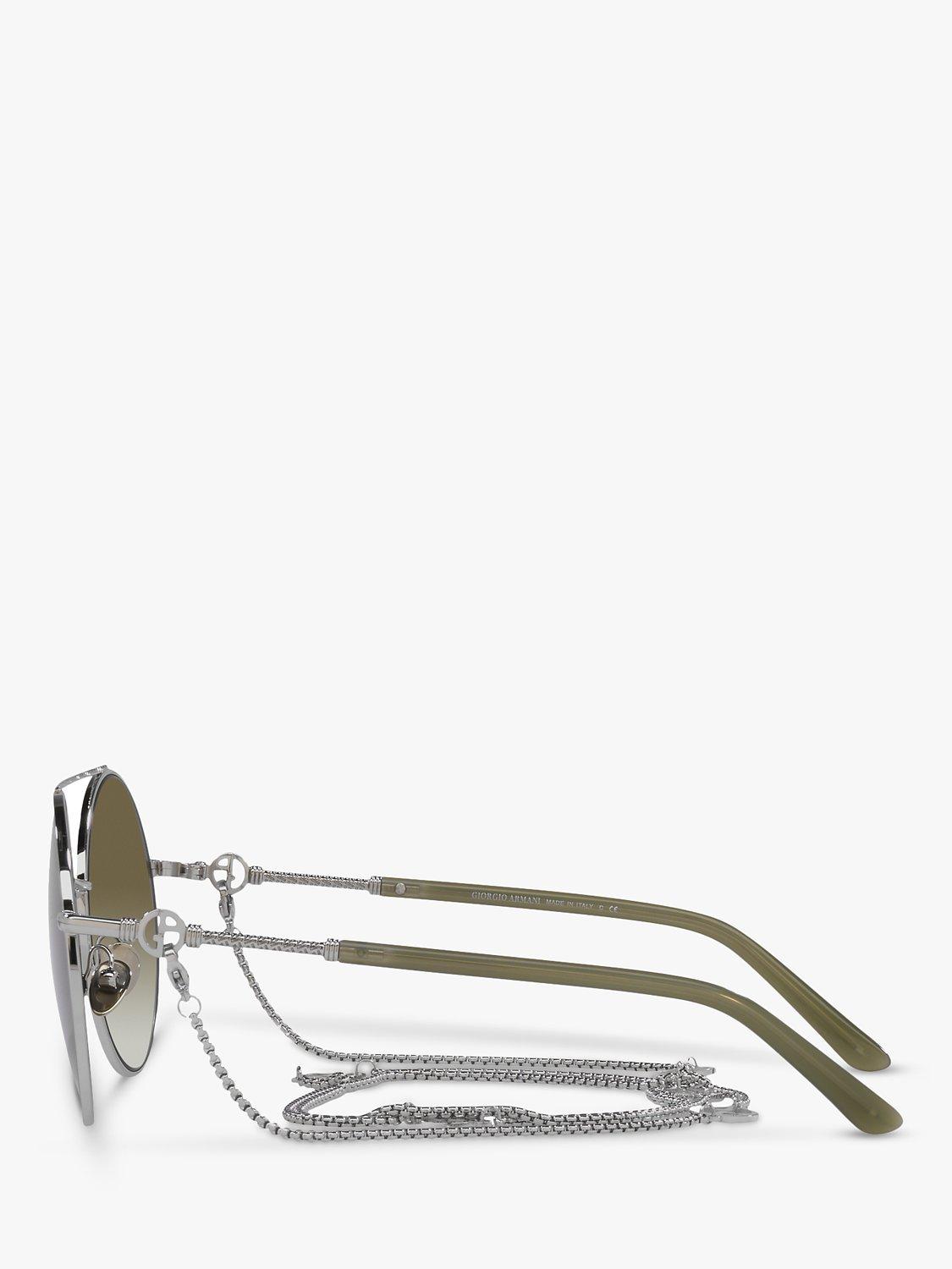 Product image 4 of 11, which shows Giorgio Armani AR6135 Women's Round Sunglasses, Silver/Green Gradient