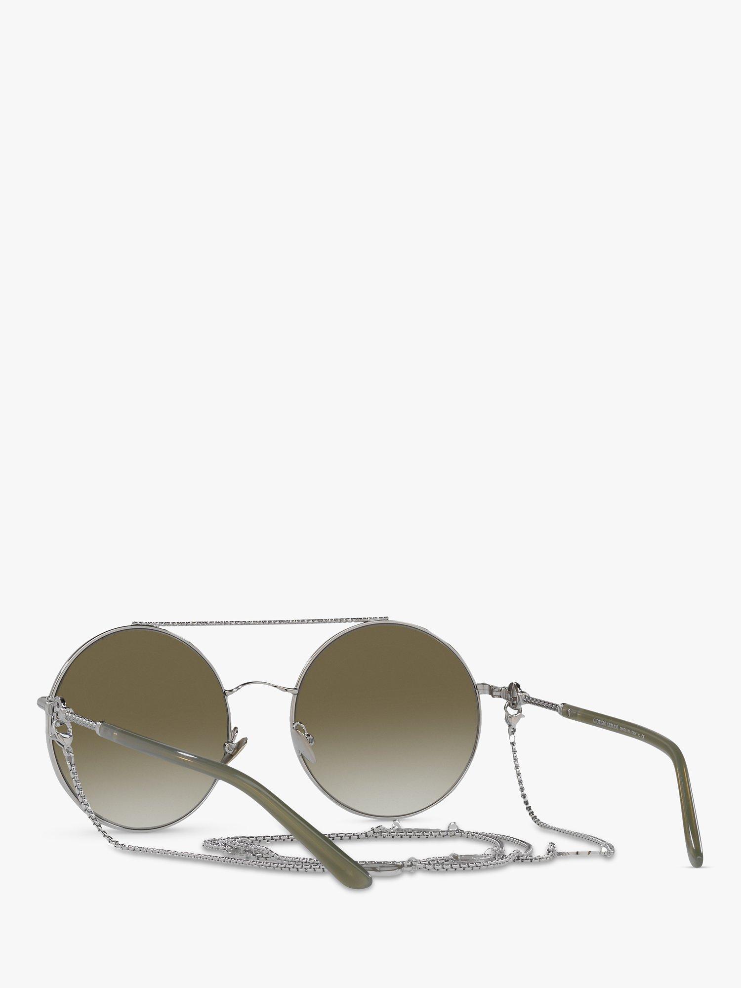 Product image 6 of 11, which shows Giorgio Armani AR6135 Women's Round Sunglasses, Silver/Green Gradient