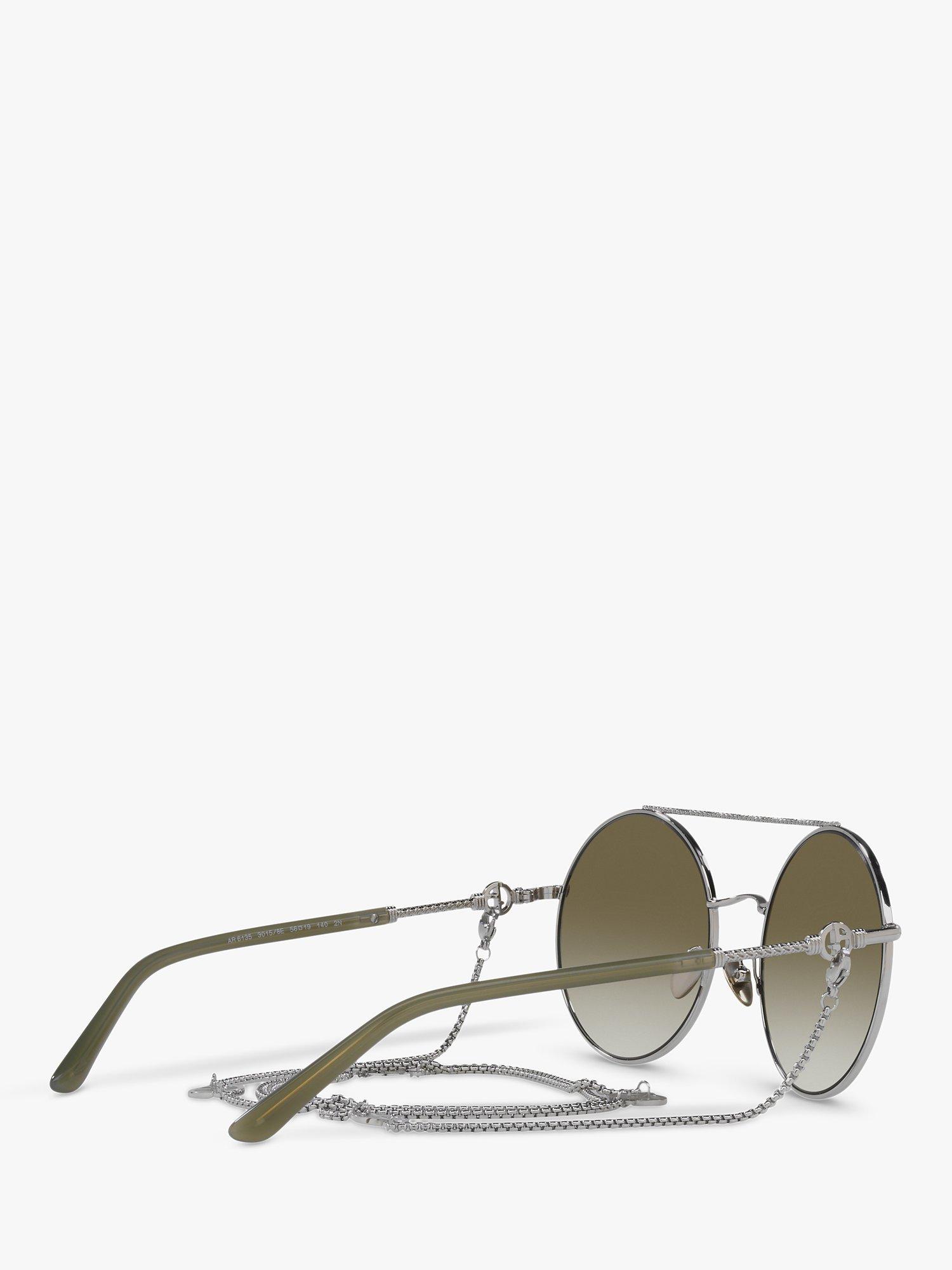 Product image 9 of 11, which shows Giorgio Armani AR6135 Women's Round Sunglasses, Silver/Green Gradient