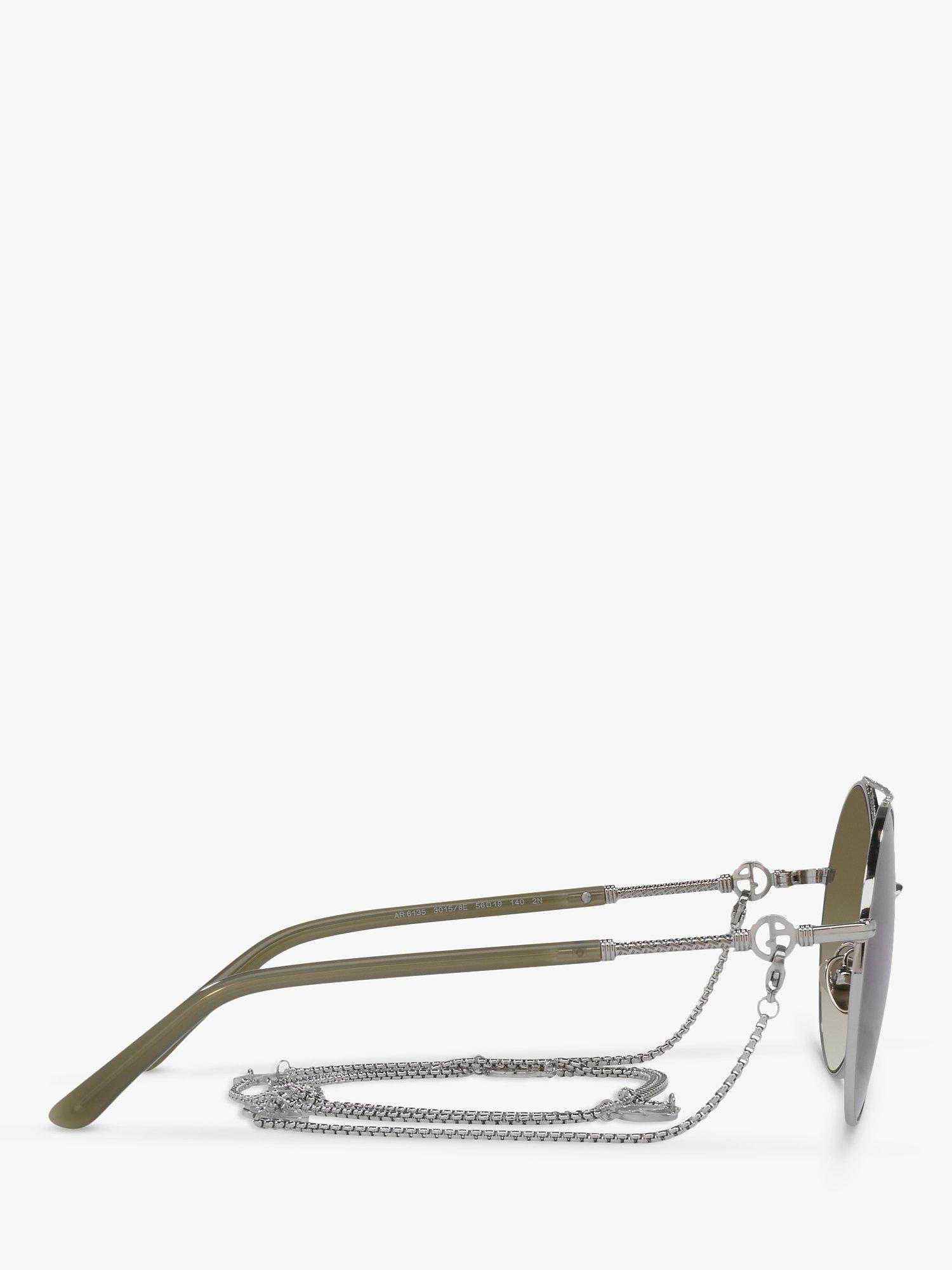 Product image 10 of 11, which shows Giorgio Armani AR6135 Women's Round Sunglasses, Silver/Green Gradient