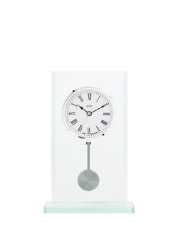 Acctim La Collina Roman Numeral Quartz Analogue Glass Pendulum Mantel Clock, 22cm, Clear, Clear