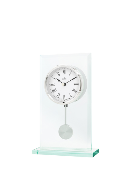 Acctim La Collina Roman Numeral Quartz Analogue Glass Pendulum Mantel Clock, 22cm, Clear - view 2, Clear